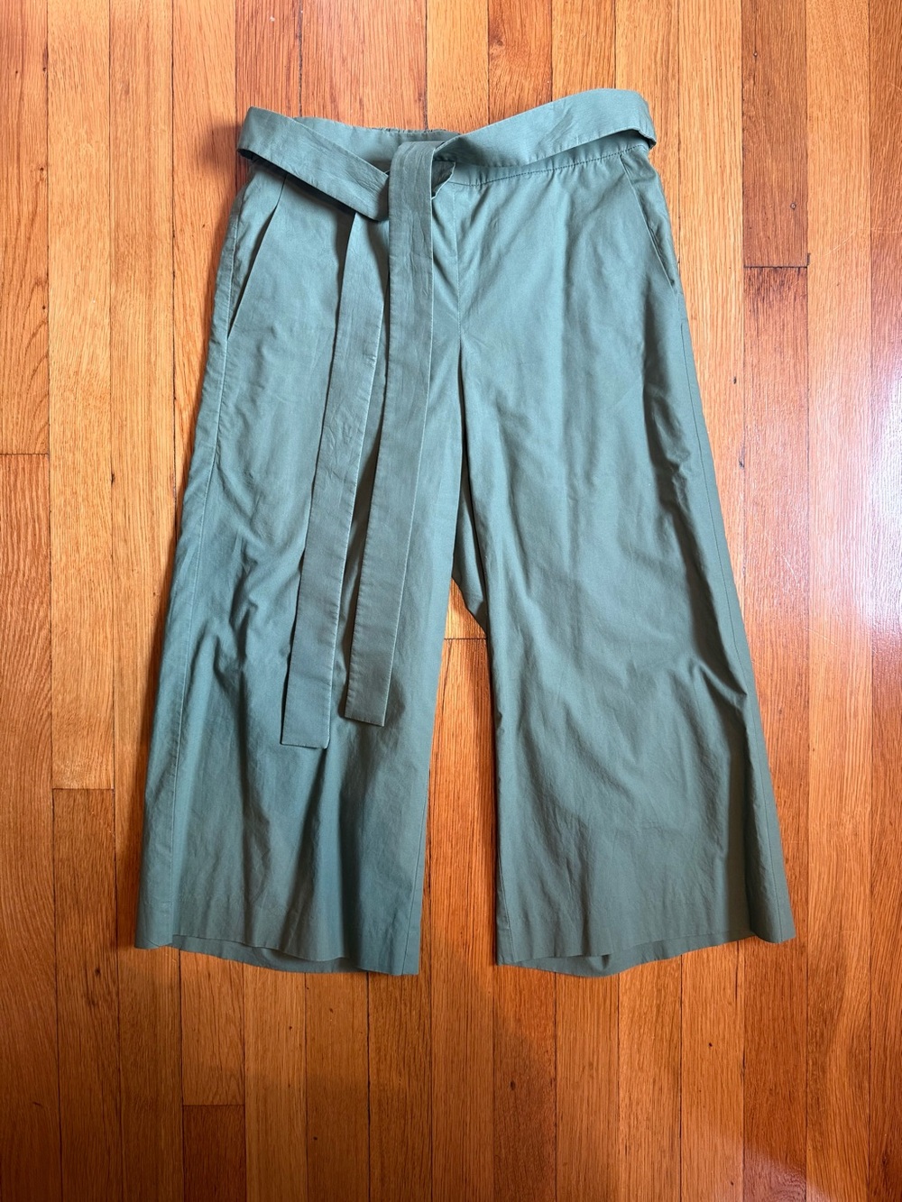 J. Crew Olive Green Wide-Leg Cropped Tie-Waist Pants